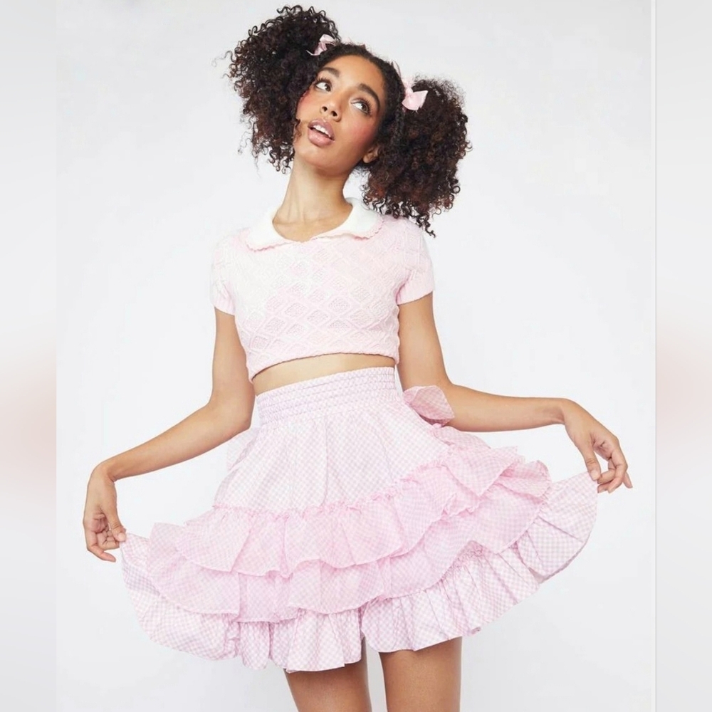 Selkie Ice Cream Gingham Belle Skirt Size Small Pink White Checkered Ruffled - Picture 3 of 16